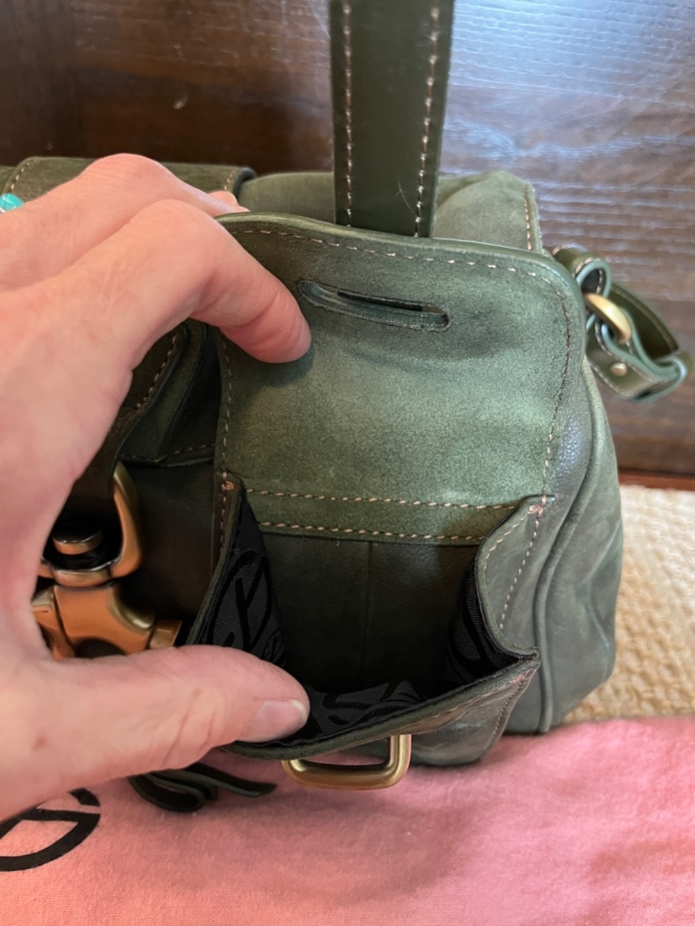 Francesco Biasia Olive Green Leather Saddle Bag - Picture 5 of 13